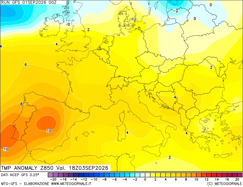 mappa 850 hPa Temp Anomaly vs Cli.No 1981-2010