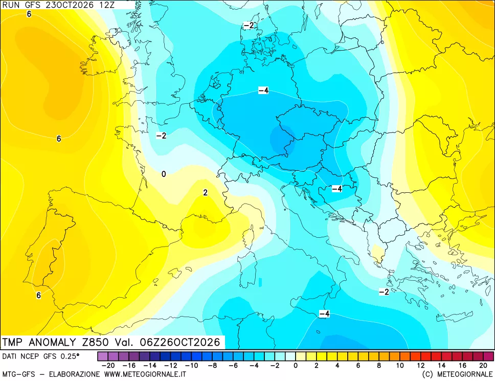 mappa 850 hPa Temp Anomaly vs Cli.No 1981-2010