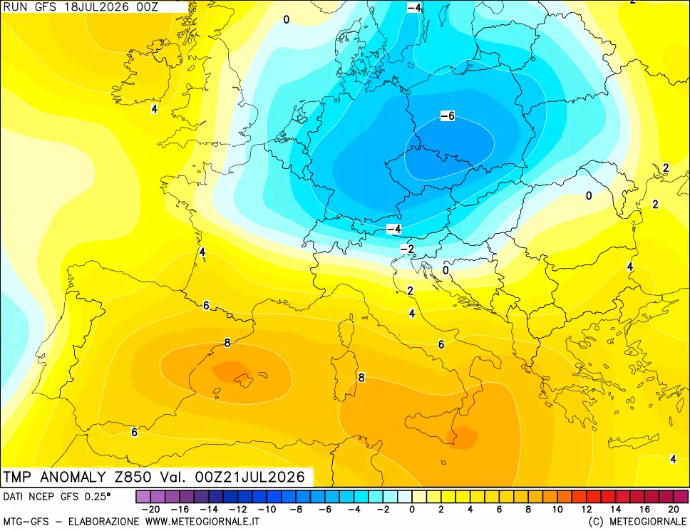 mappa 850 hPa Temp Anomaly vs Cli.No 1981-2010