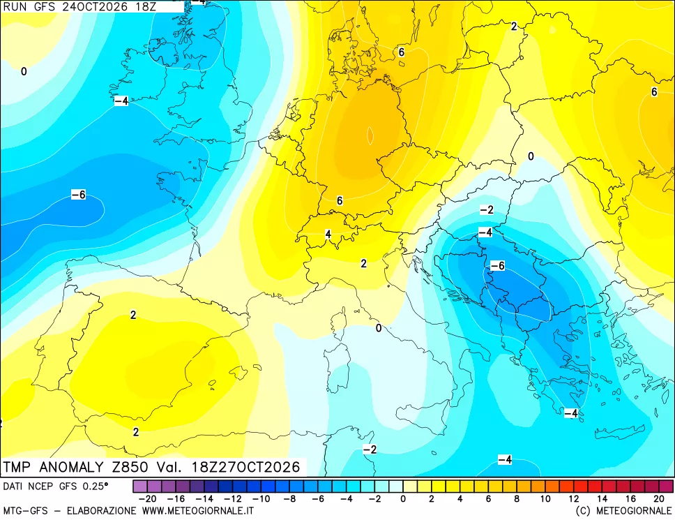 mappa 850 hPa Temp Anomaly vs Cli.No 1981-2010