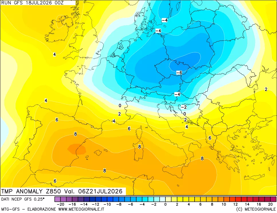 mappa 850 hPa Temp Anomaly vs Cli.No 1981-2010