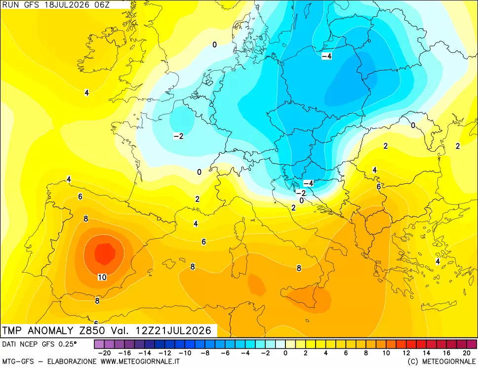 mappa 850 hPa Temp Anomaly vs Cli.No 1981-2010