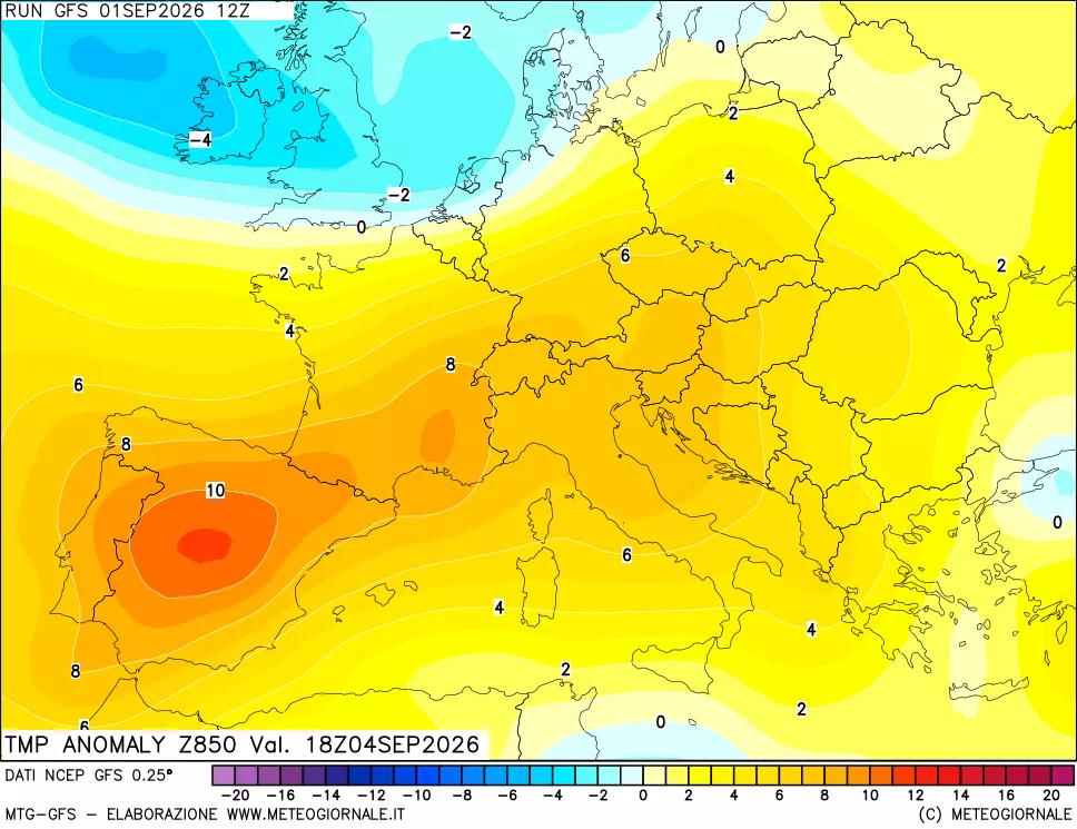 mappa 850 hPa Temp Anomaly vs Cli.No 1981-2010