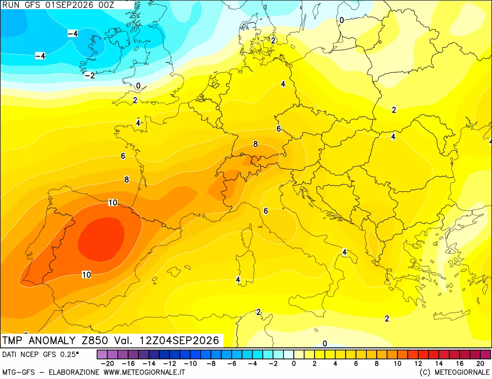 mappa 850 hPa Temp Anomaly vs Cli.No 1981-2010