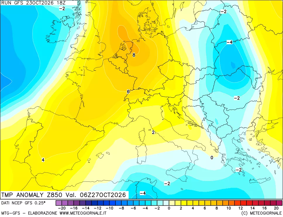 mappa 850 hPa Temp Anomaly vs Cli.No 1981-2010