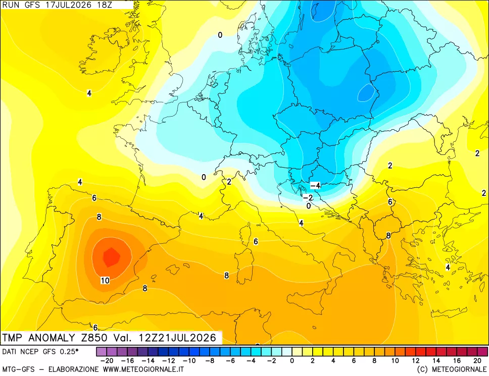 mappa 850 hPa Temp Anomaly vs Cli.No 1981-2010