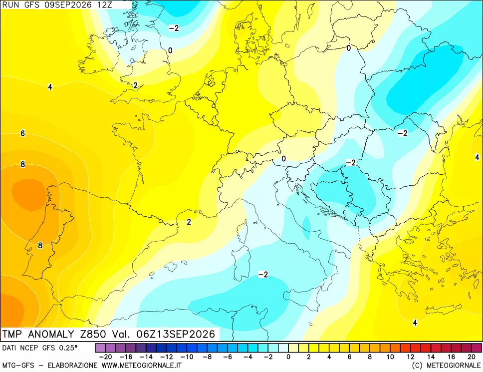mappa 850 hPa Temp Anomaly vs Cli.No 1981-2010
