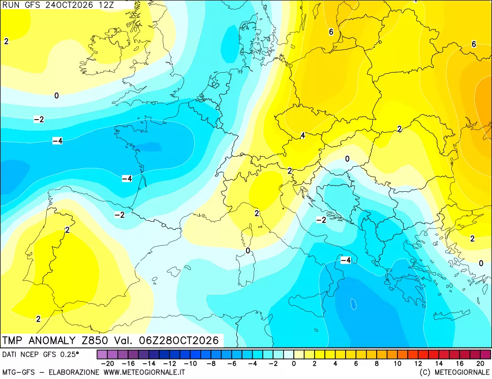 mappa 850 hPa Temp Anomaly vs Cli.No 1981-2010