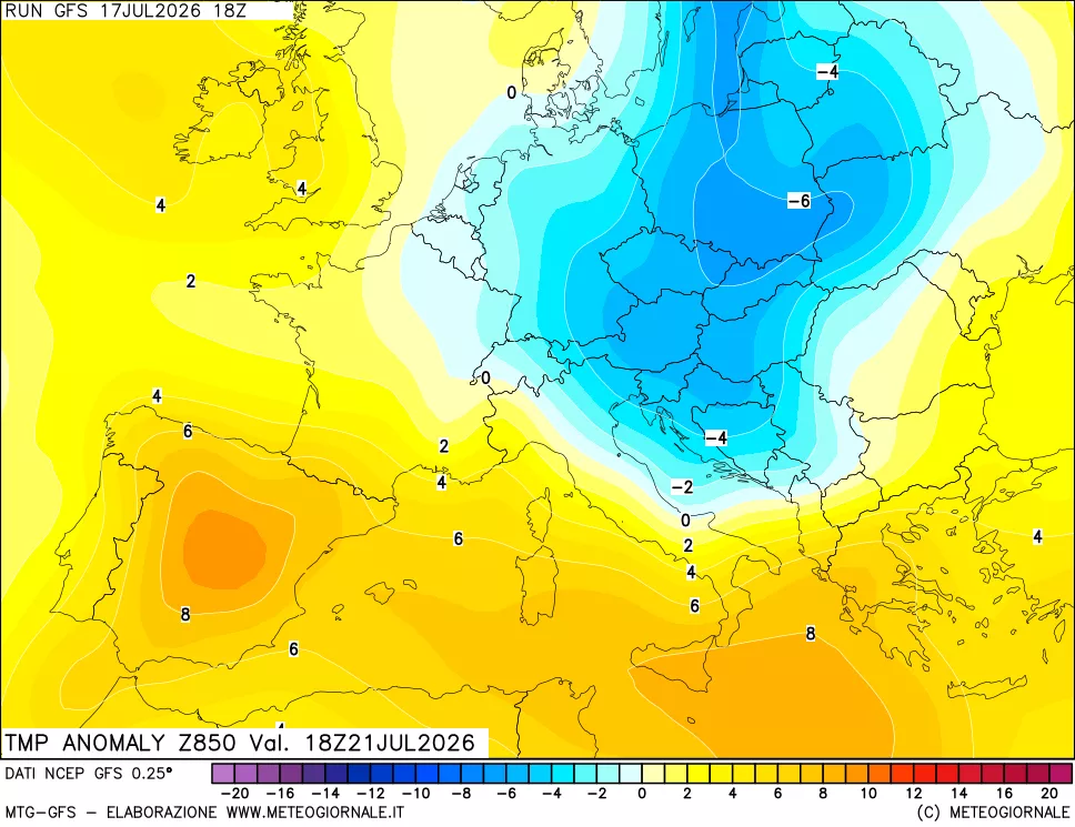 mappa 850 hPa Temp Anomaly vs Cli.No 1981-2010