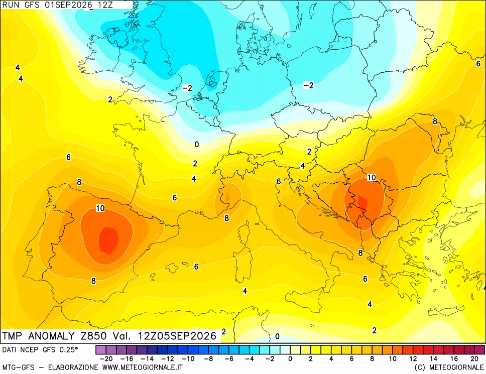 mappa 850 hPa Temp Anomaly vs Cli.No 1981-2010