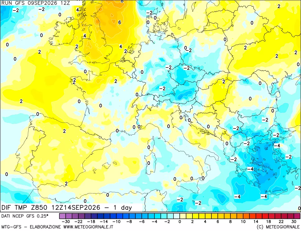 mappa 850 hPA Dif. Temp -24 ore