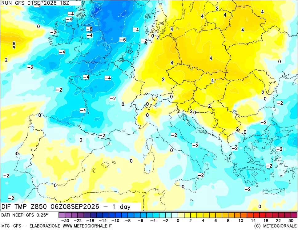 mappa 850 hPA Dif. Temp -24 ore