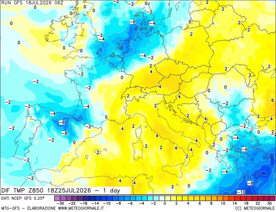 mappa 850 hPA Dif. Temp -24 ore
