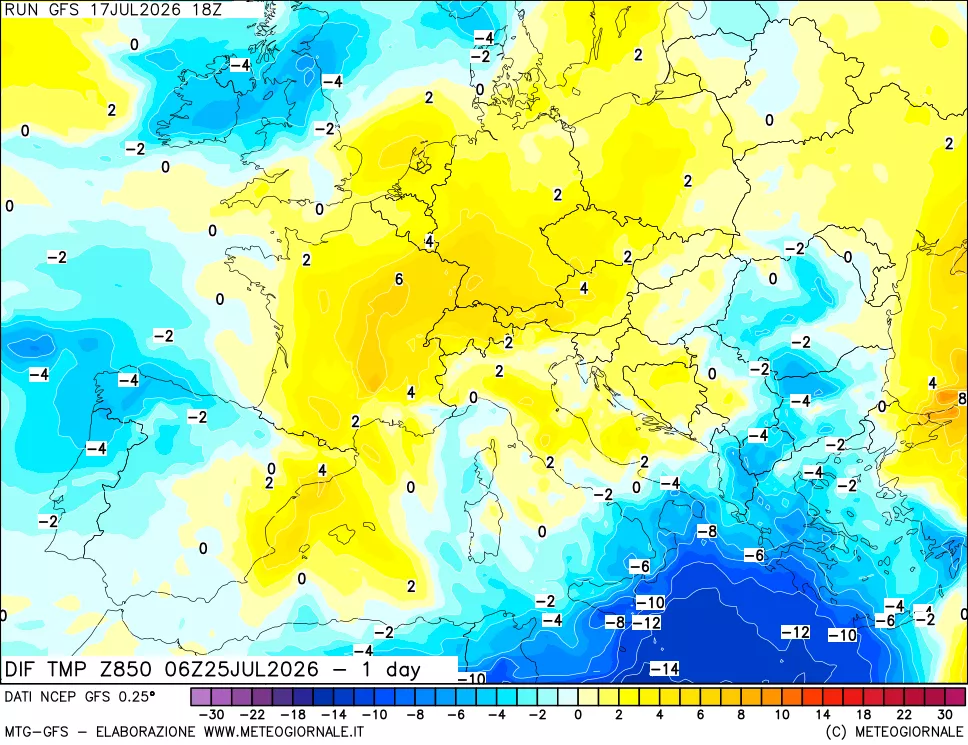 mappa 850 hPA Dif. Temp -24 ore