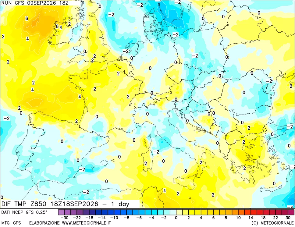 mappa 850 hPA Dif. Temp -24 ore