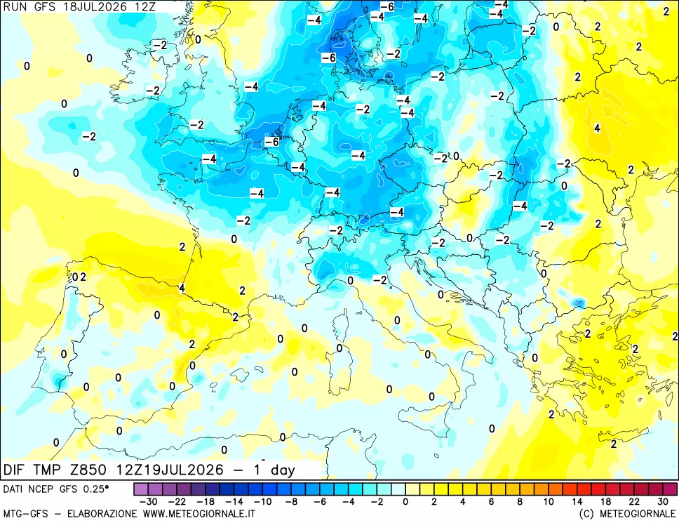 mappa 850 hPA Dif. Temp -24 ore