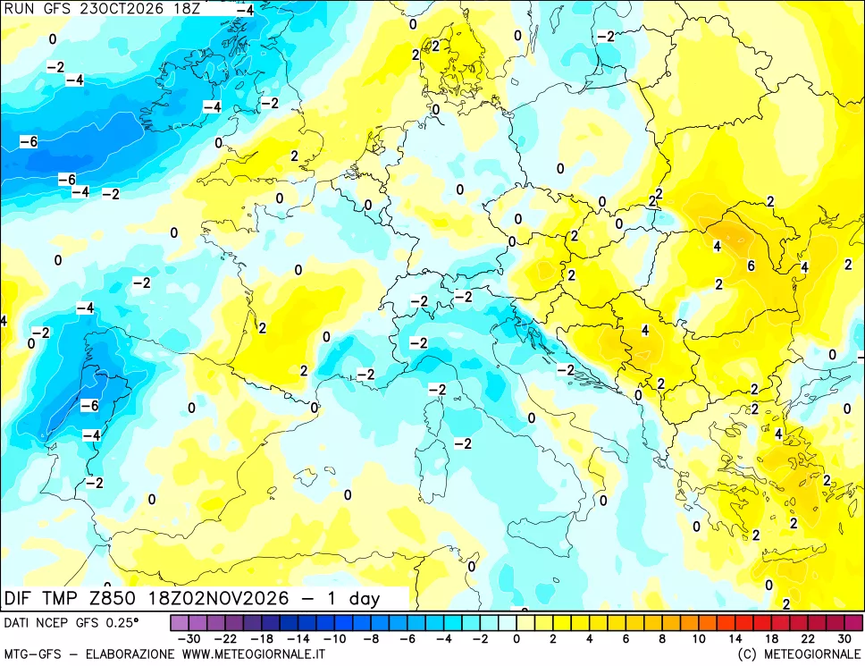 mappa 850 hPA Dif. Temp -24 ore