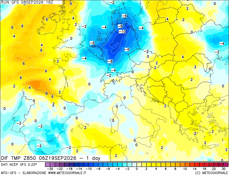 mappa 850 hPA Dif. Temp -24 ore