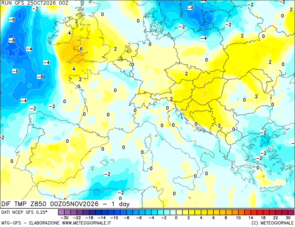 mappa 850 hPA Dif. Temp -24 ore