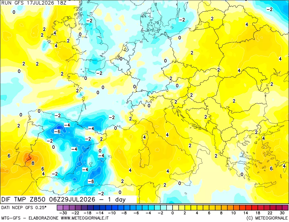 mappa 850 hPA Dif. Temp -24 ore