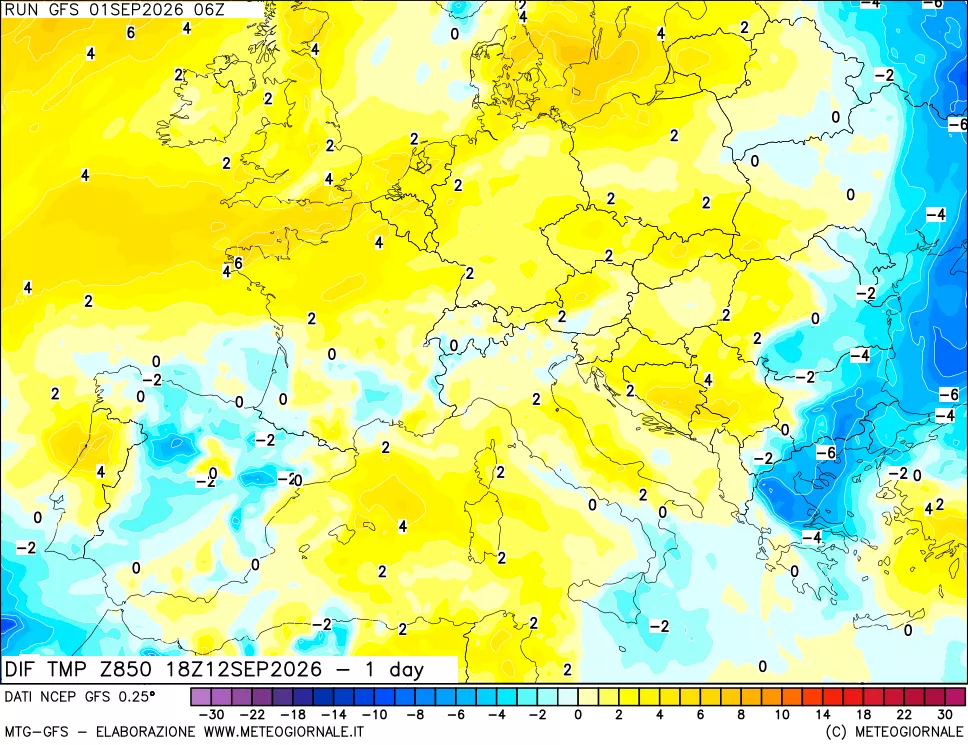 mappa 850 hPA Dif. Temp -24 ore