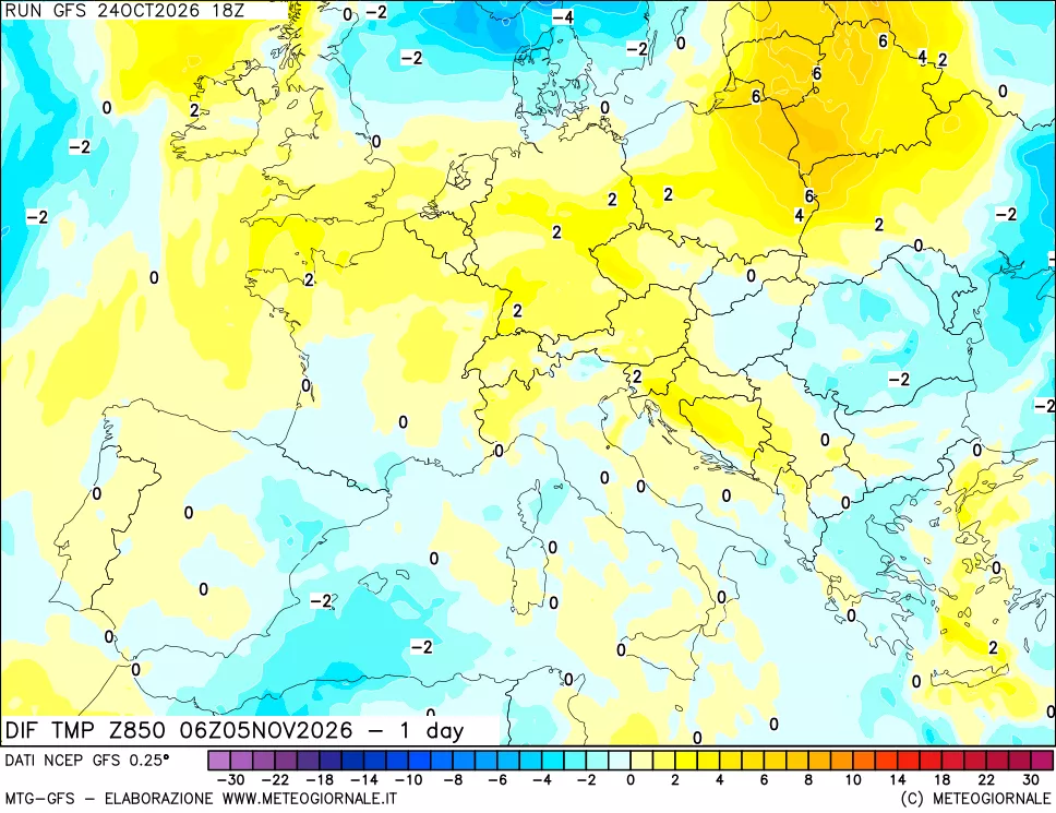 mappa 850 hPA Dif. Temp -24 ore