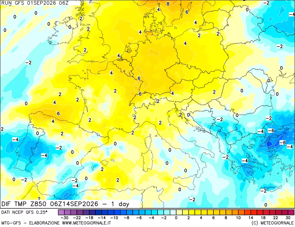 mappa 850 hPA Dif. Temp -24 ore