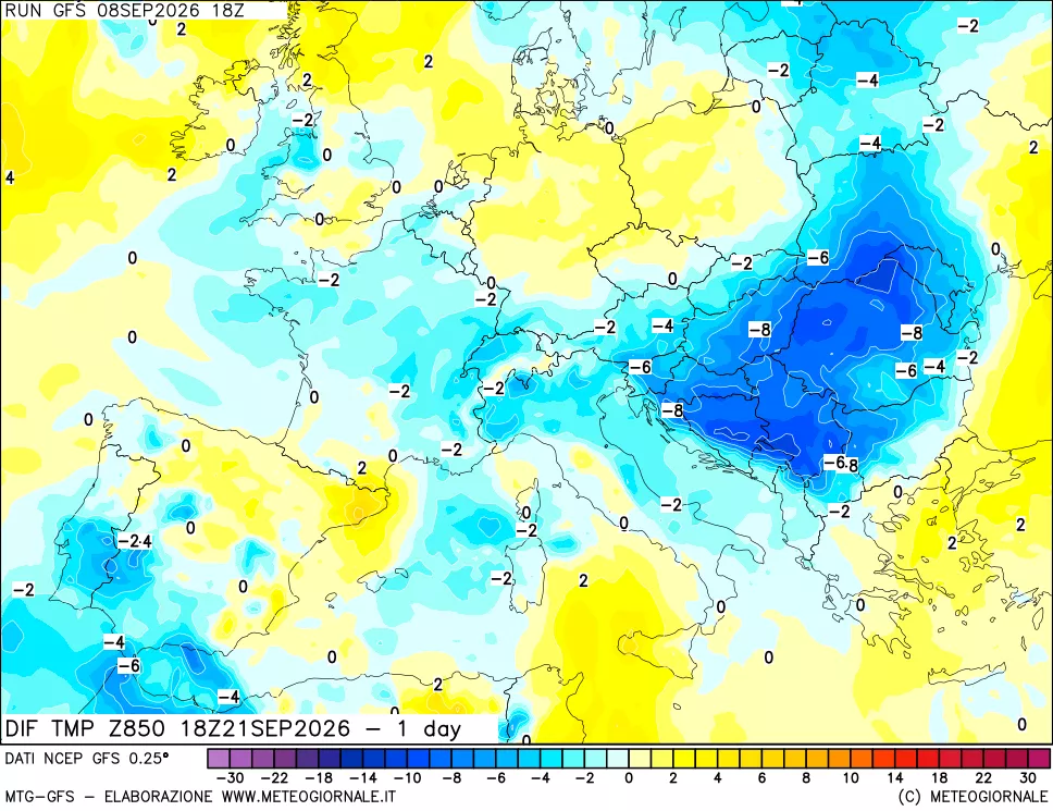 mappa 850 hPA Dif. Temp -24 ore