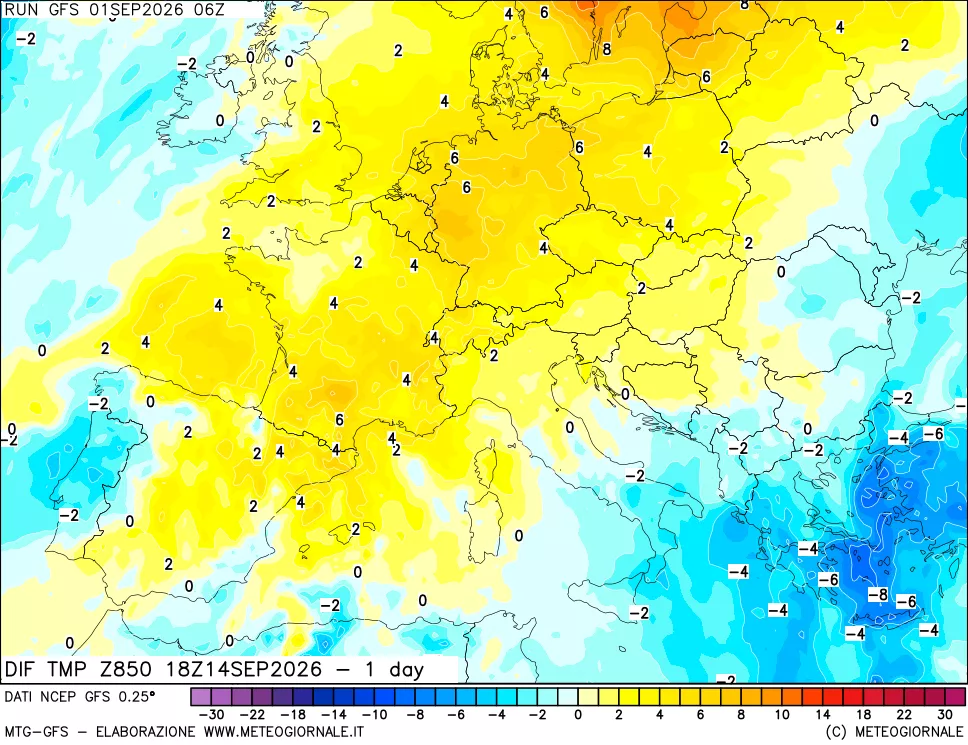 mappa 850 hPA Dif. Temp -24 ore