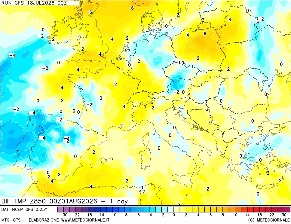 mappa 850 hPA Dif. Temp -24 ore