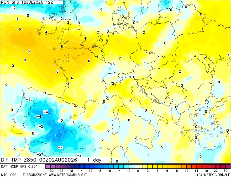 mappa 850 hPA Dif. Temp -24 ore
