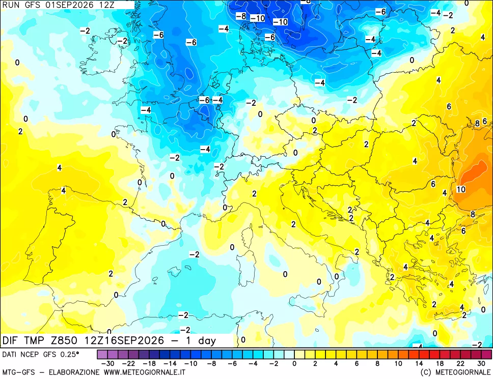 mappa 850 hPA Dif. Temp -24 ore