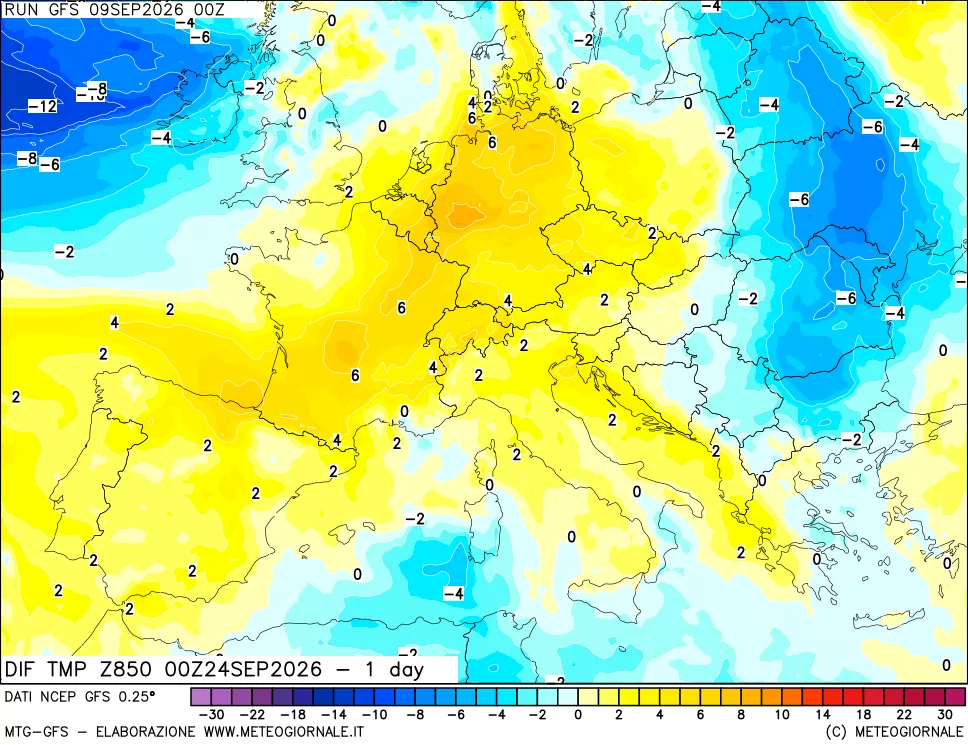 mappa 850 hPA Dif. Temp -24 ore
