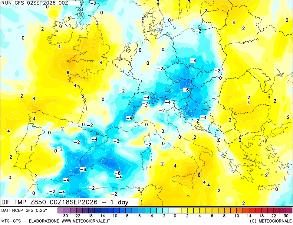 mappa 850 hPA Dif. Temp -24 ore