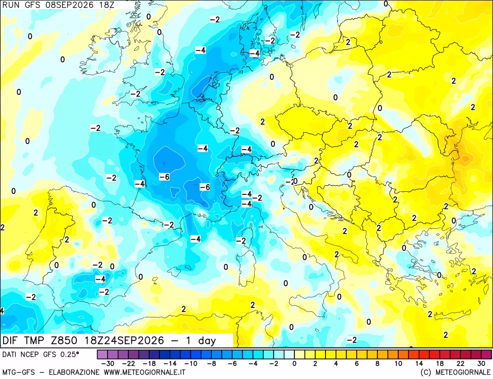 mappa 850 hPA Dif. Temp -24 ore