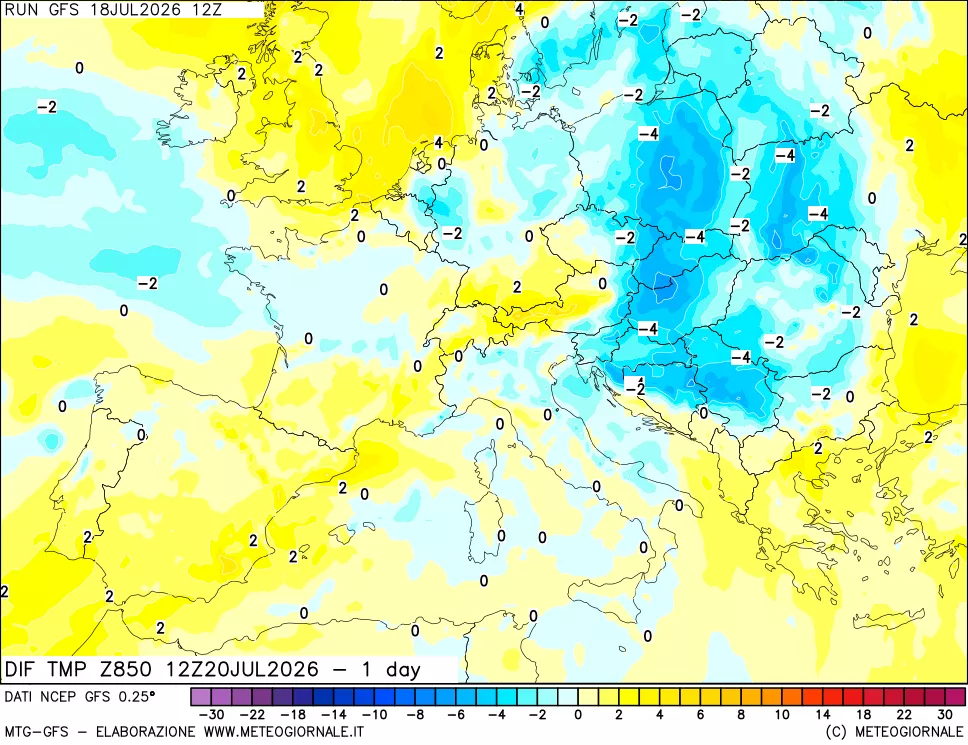 mappa 850 hPA Dif. Temp -24 ore