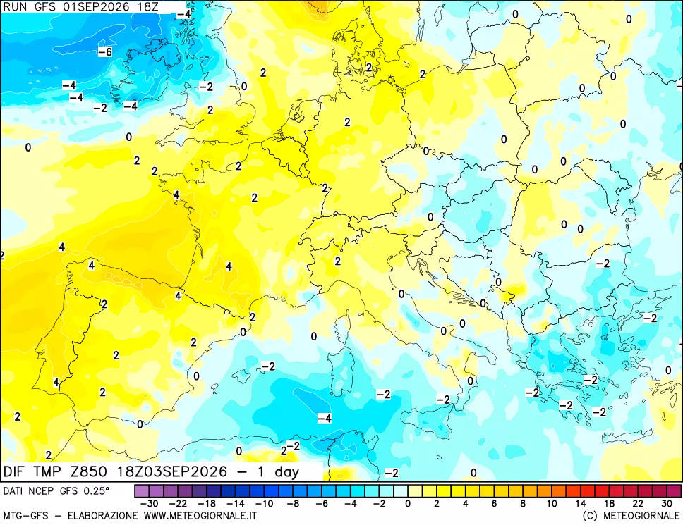 mappa 850 hPA Dif. Temp -24 ore