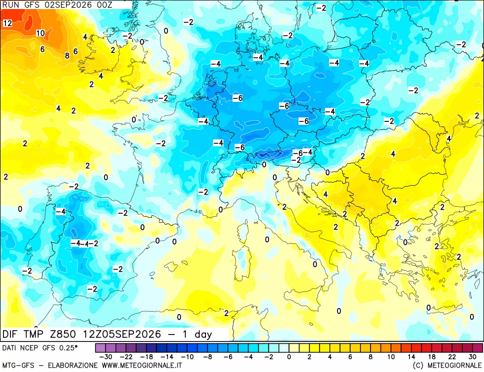 mappa 850 hPA Dif. Temp -24 ore