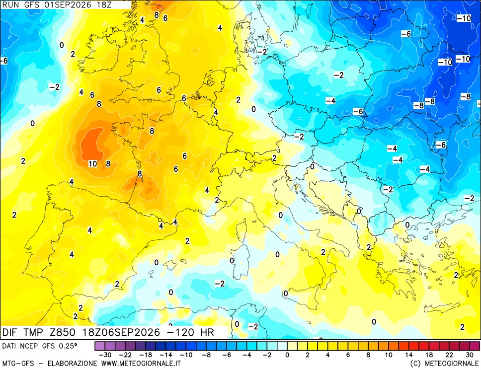 mappa 850 hPA Dif. Temp - Init