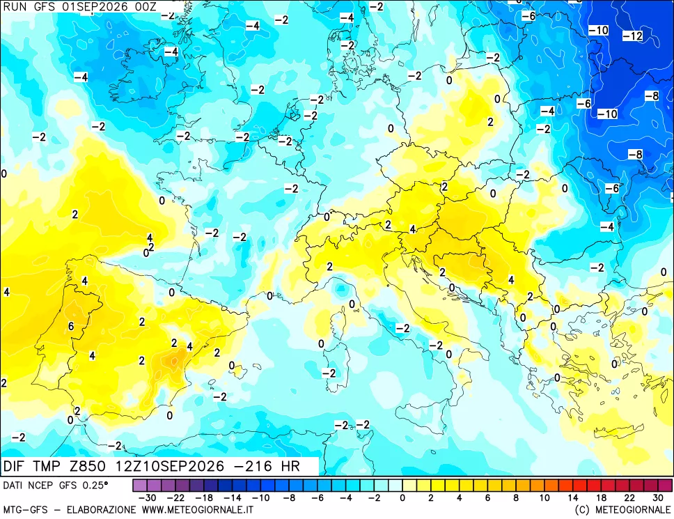 mappa 850 hPA Dif. Temp - Init