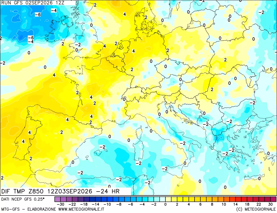 mappa 850 hPA Dif. Temp - Init