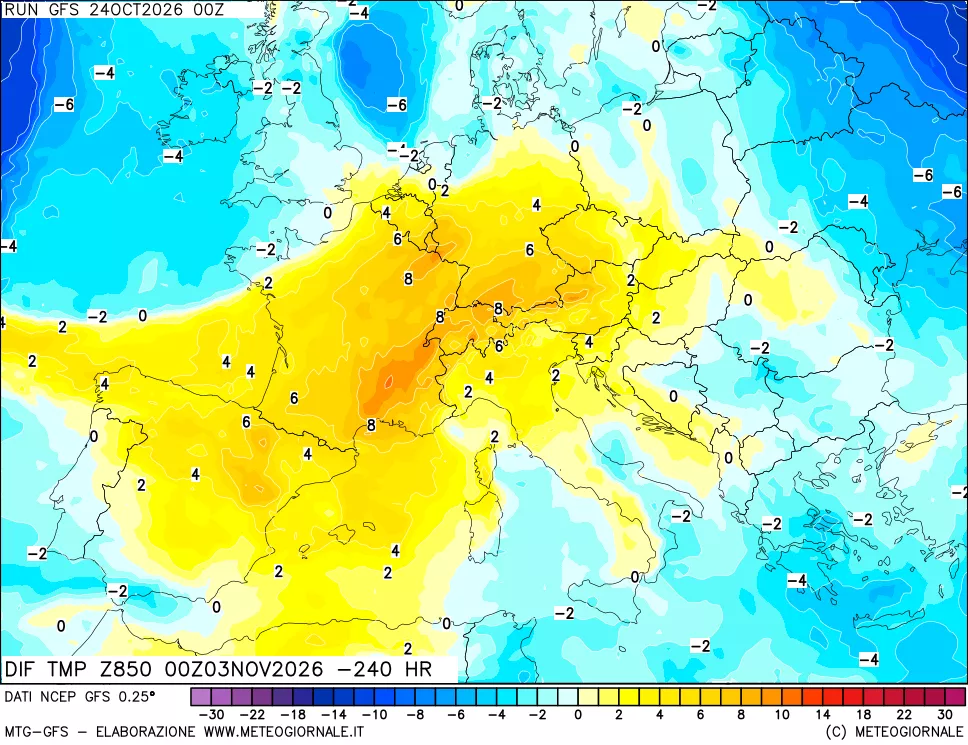 mappa 850 hPA Dif. Temp - Init