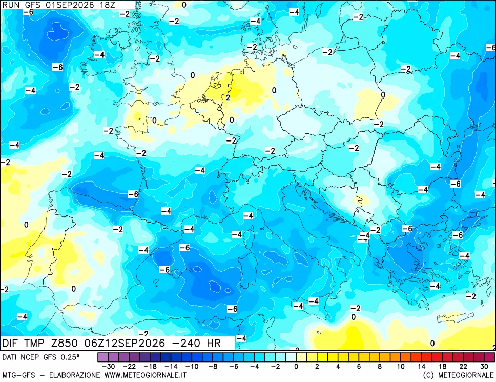 mappa 850 hPA Dif. Temp - Init