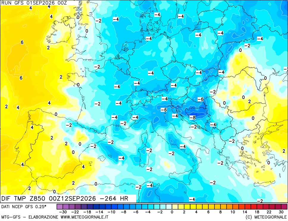 mappa 850 hPA Dif. Temp - Init