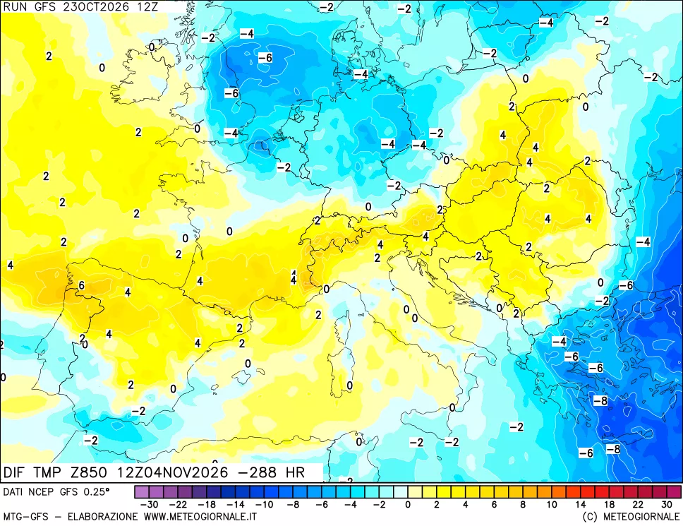 mappa 850 hPA Dif. Temp - Init