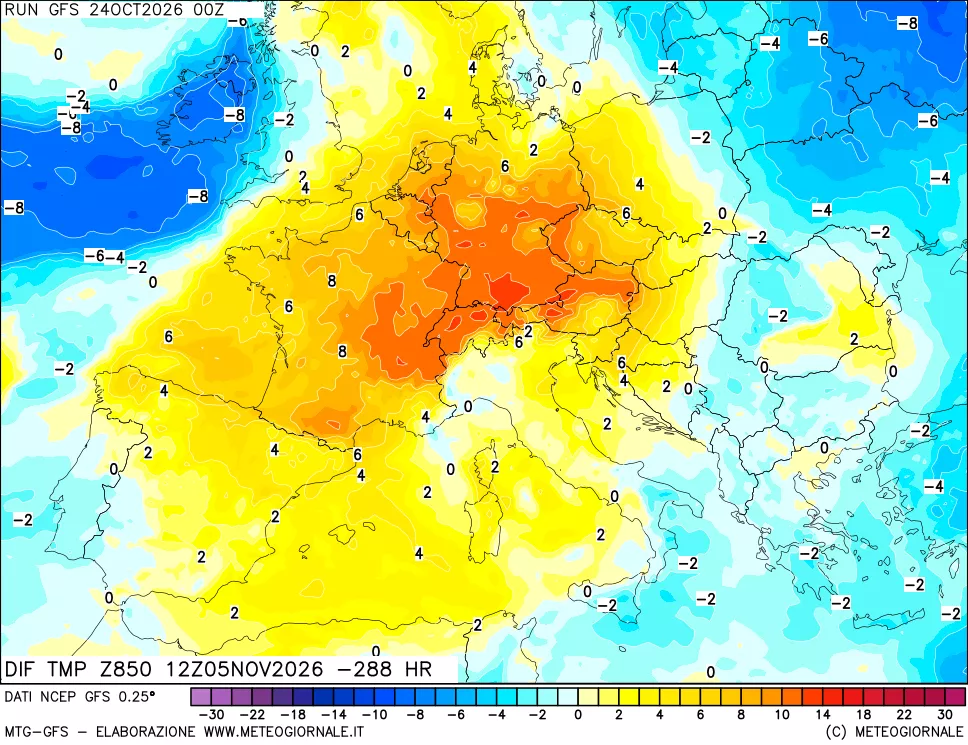 mappa 850 hPA Dif. Temp - Init