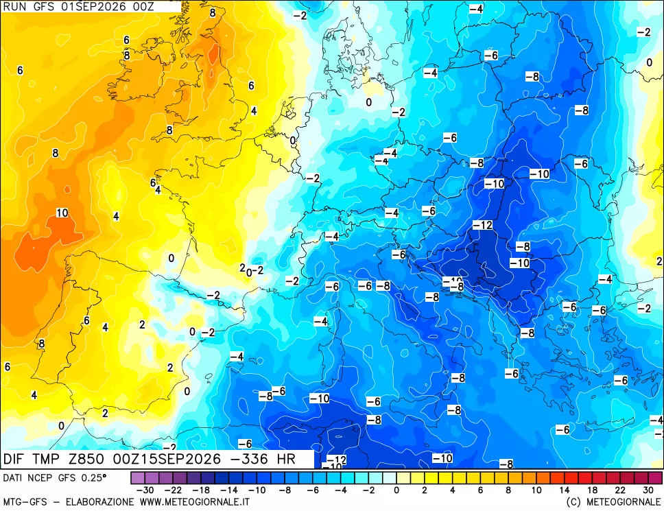 mappa 850 hPA Dif. Temp - Init