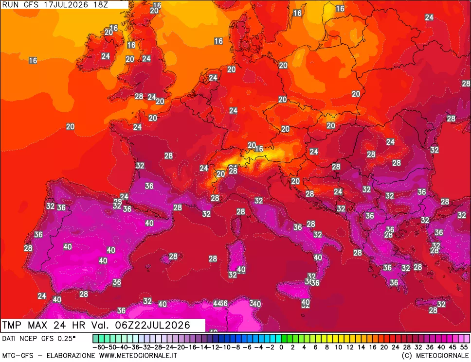 mappa Temperatura massima 24 ore