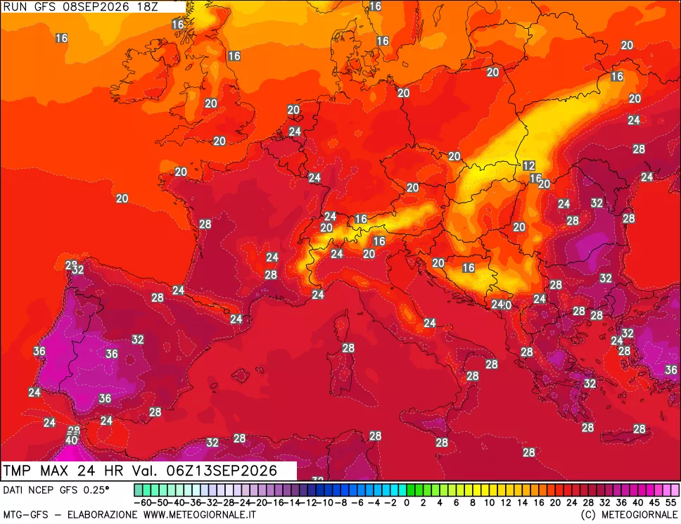 mappa Temperatura massima 24 ore