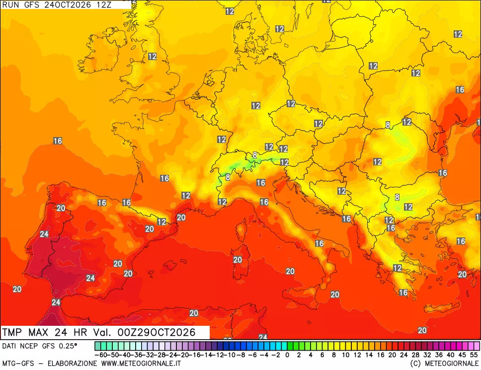 mappa Temperatura massima 24 ore